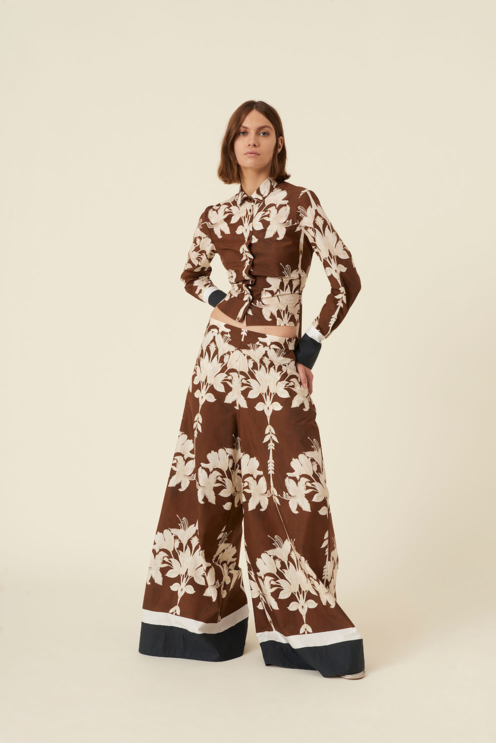 maison cogo ss2024 brown outfit light flowers