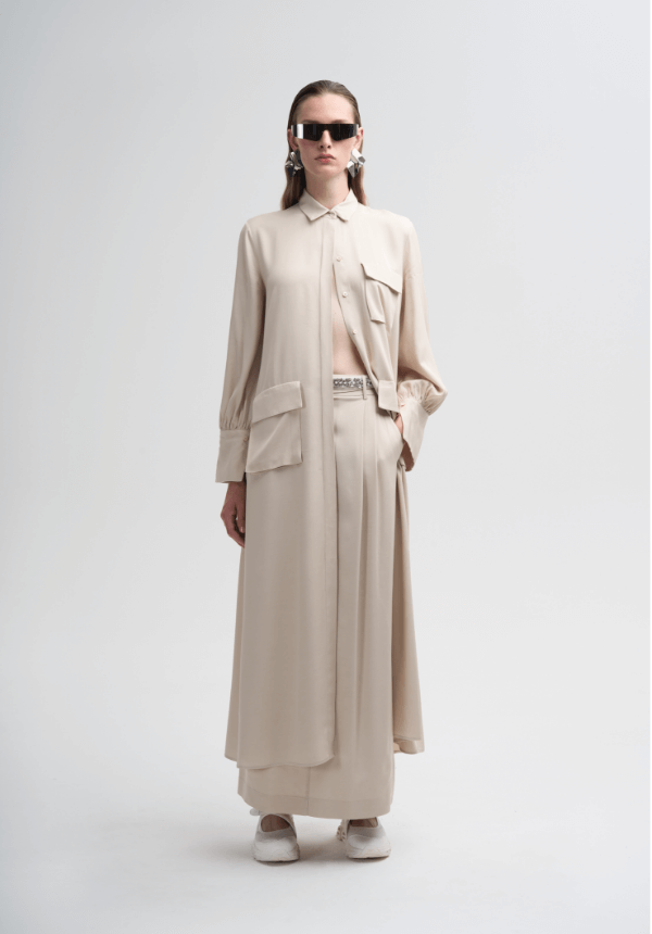 light woman long jacket and pants