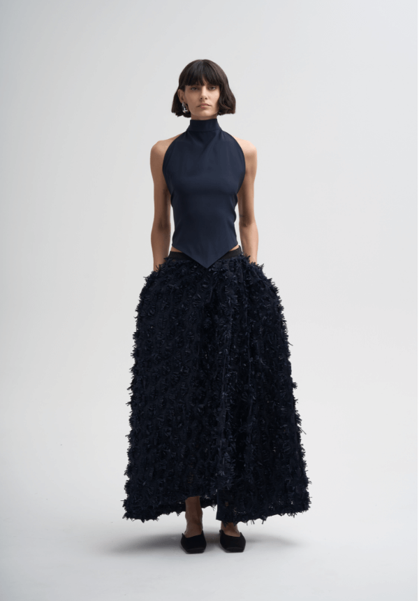 dark blue woman skirt and top