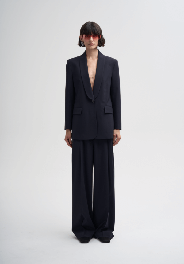 woman suit dark blue