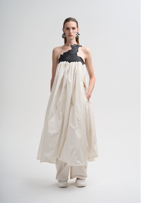 long woman dress with pants white