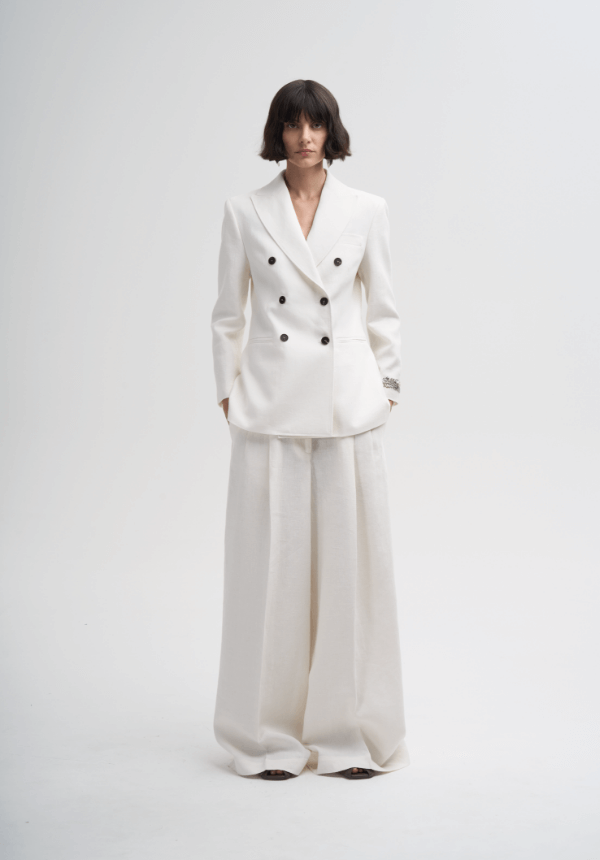 woman white pants and jacket