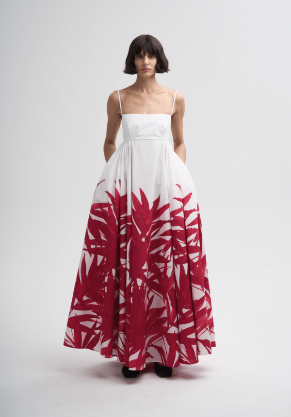 long woman dress white and red