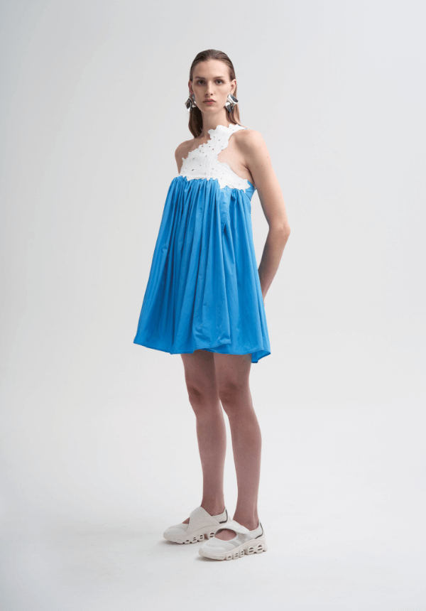 womenswear short dress blue white detail